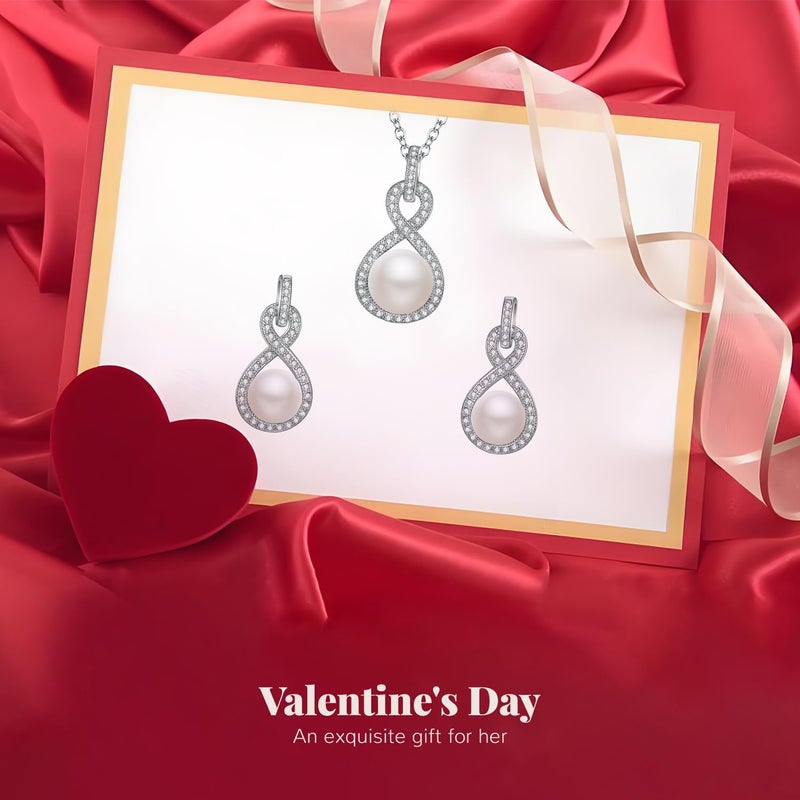 EleQueen 925 Sterling Silver CZ Cream Freshwater Cultured Pearl Leaf Bridal Necklace Hook Earrings Set Clear for Women, Valentine's Day/Mother's Day/Christmas Jewelry Gift - Image 3